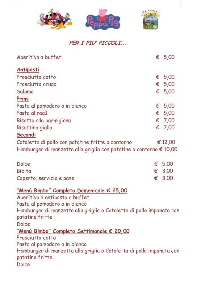 menu tipo per bambini menu tipo per bambini